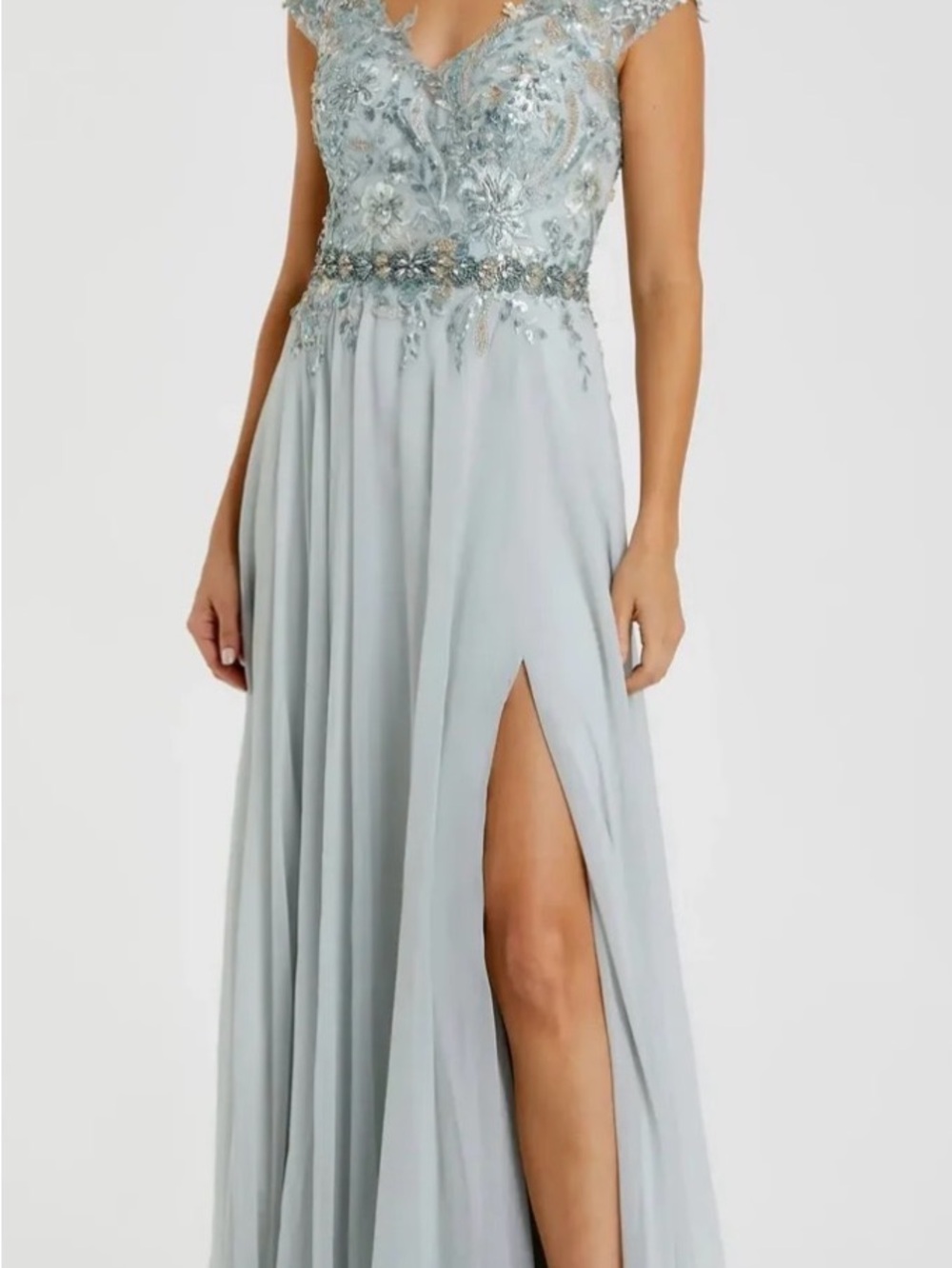 Mac Duggal Pale Blue Embellished Cap-Sleeve Prom Gown NWOT